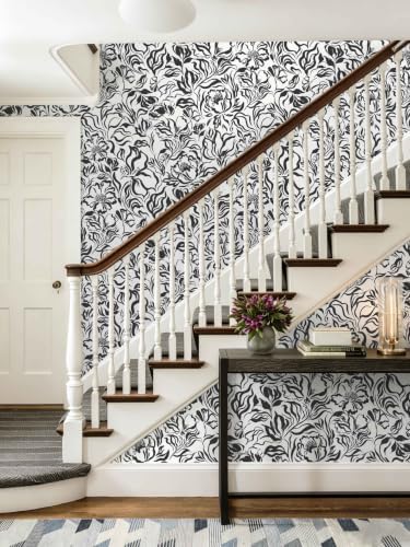 Ismoon Black and White Wallpaper Peel and Stick Floral Contact Paper 17.3in x - Image 5
