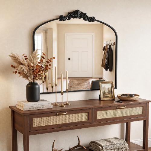 Vintage Black Arched Wall Mirror - Image 3