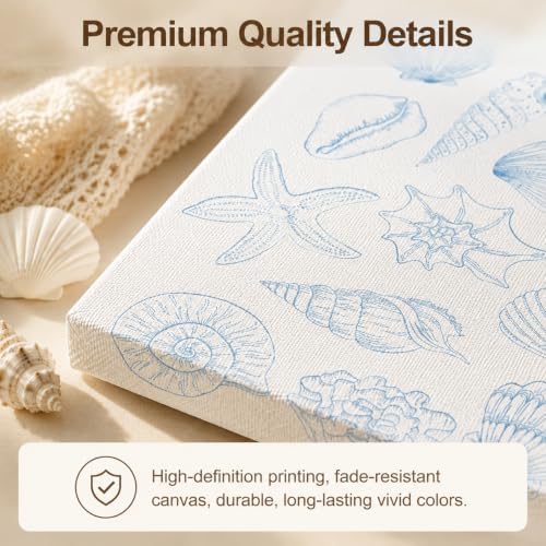 Setris 3Pcs Blue Coastal Wrapped Canvas Wall Art, Preppy Beach Summer Decor - Image 3