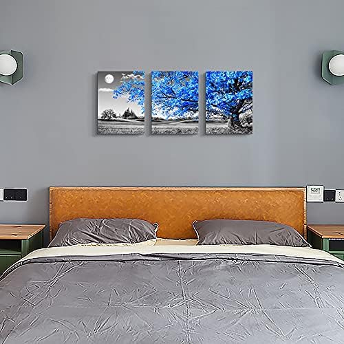 Wall Art For Living Room black and white Blue tree moon Canvas Wall Decor for - Image 5