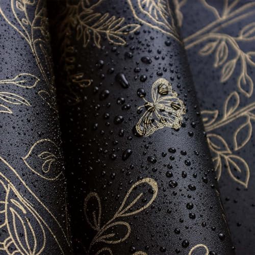 Froluya Black Gold Floral Wallpaper Peel and Stick Wallpaper 17.7in×590.5in - Image 4