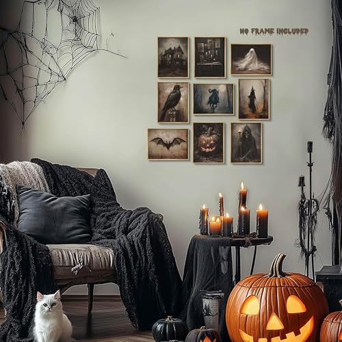 Halloween Posters Wall Art Set of 9, Dark Academia Headless Horseman Wall Decor - Image 6
