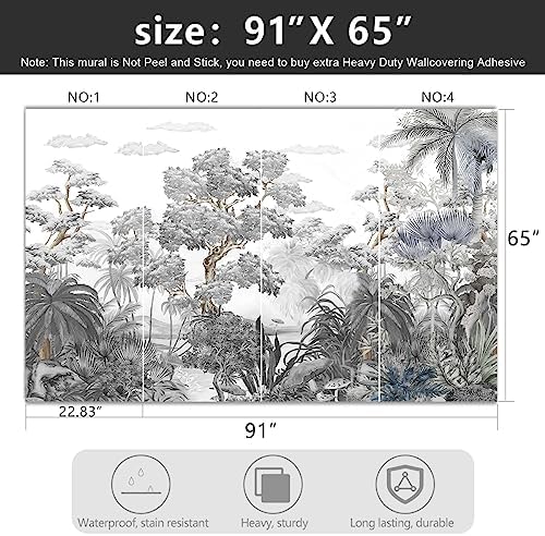 -Tropical Rainforest Botanical Grey Jungle Forest Fabric Wallpaper Living Room - Image 4