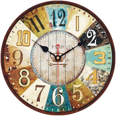 VIKMARI 14in Wooden Wall Clock Tuscan French Country Silent Home Decor by VIKMARIWallClock