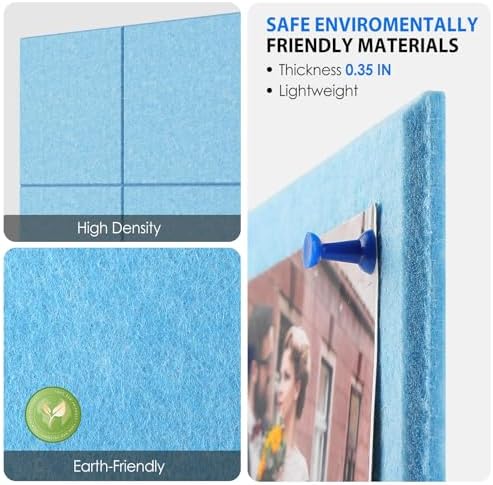 MaxGear Felt Bulletin Board 36" x 24", 6 Pack Blue Felt Wall Tile Push Pin - Image 3