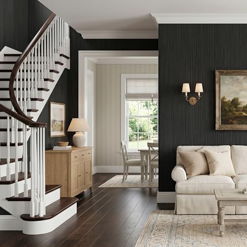 Black Faux Grasscloth Self-Adhesive Wallpaper 15.7"x393" - Image 6