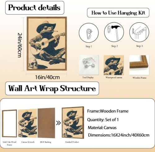 Funny Cowboy Frog Wall Art, Western Musical Frog Wall Decor Painting Whimsical - Image 4