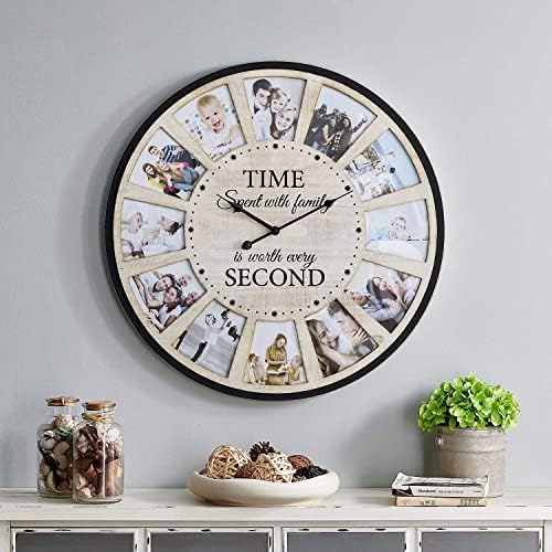 12 Picture Frames Collage Wall Clock, Vintage Rustic Family Photo Clock - Image 2
