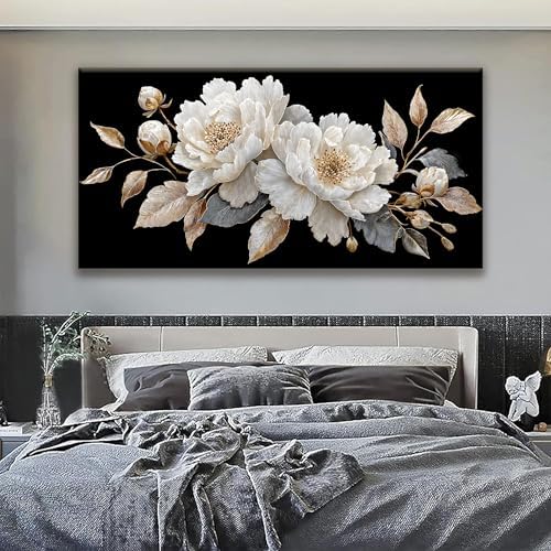 Large Wall Art Decor 29"x58" Black White Flower Wall Art - Image 5