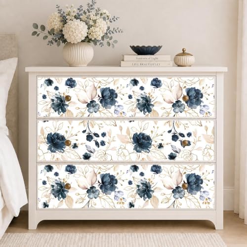 Navy Blue Floral Peel and Stick Wallpaper 17.7"x78.8" - Image 5