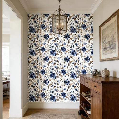 Modern Blue Floral Peel and Stick Wallpaper 17.7"x 212.6" - Image 4