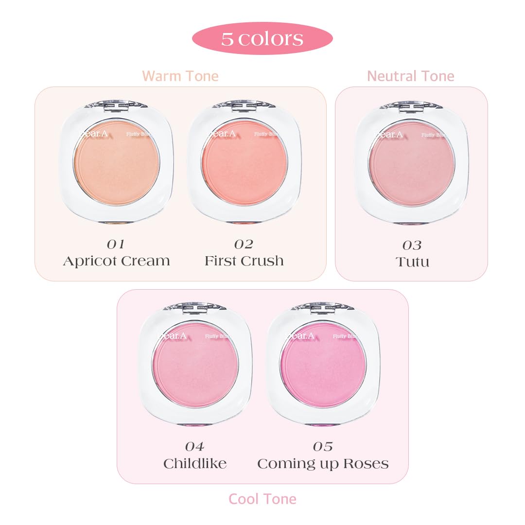 Dr.Althea Dear.A Fluffy Blush -An airy, long-lasting pressed powder blush, Effortlessly blends and layers, creates a natural, soft, healthy flush, Vegan formula (02 First Crush)