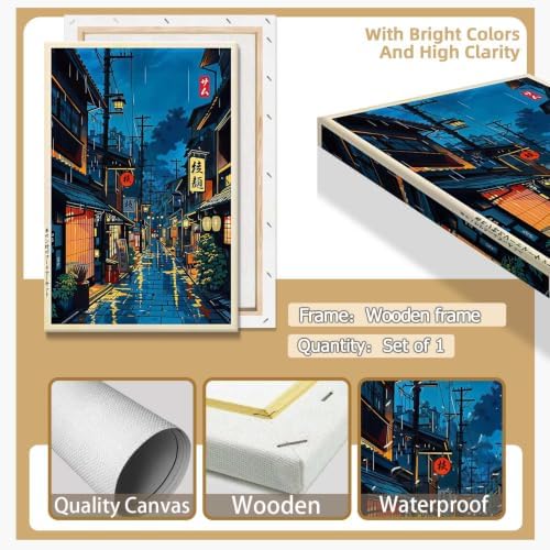 Wframed Rainy Japanese Street Canvas Wall Art 8x10in - Image 2