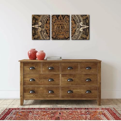Pacimo Framed Canvas Print Wall Art Set Ancient Aztec Calendar Nature - Image 2
