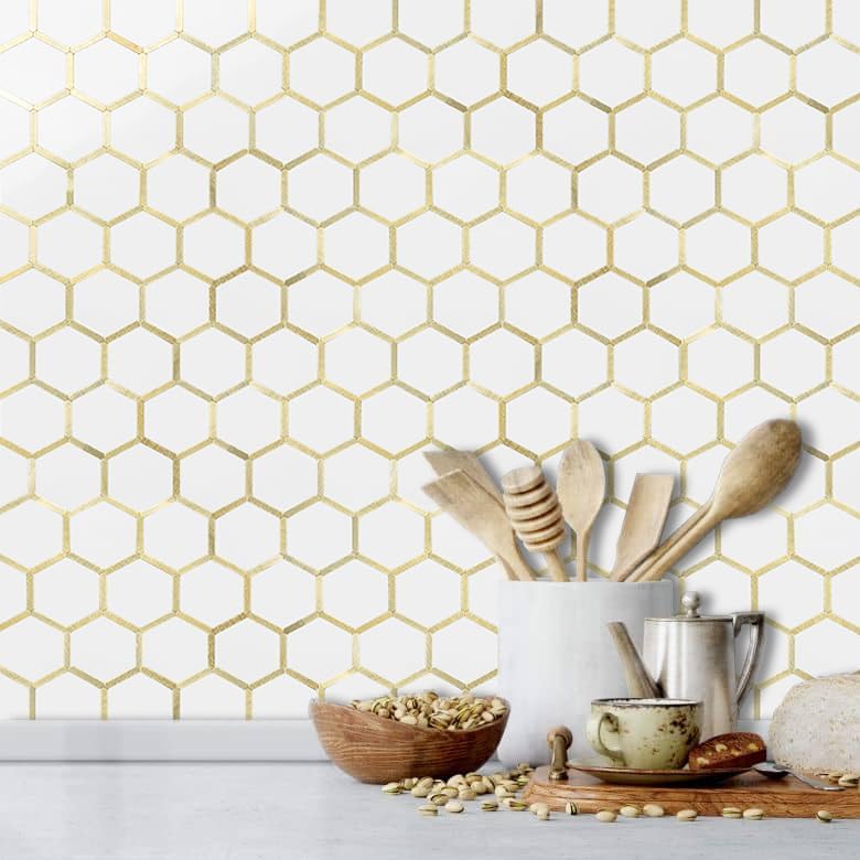 DICOFUN 10-Sheet Hexagon Peel and Stick Backsplash Tile, Polished White Tile - Image 6