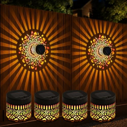 Solar Mandala Projection Wall Light, Waterproof Solar Fence Lamp by Unknown