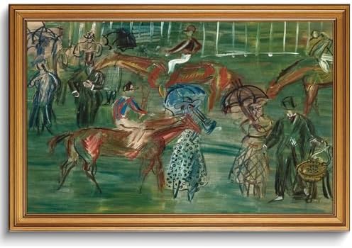 XJYISUO Vintage Gold Framed Wall Art Equestrian Canvas Art Horse Race Pictures by Unknown