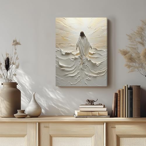 ICHZUMW Jesus Walking on Water Christian Wrapped Canvas Wall Art 16x24 In - Image 2