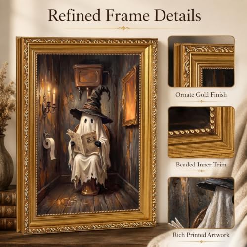Vintage Gold Framed Cute Ghosts on Toilet Halloween Wall Art 9x11Inch - Image 7