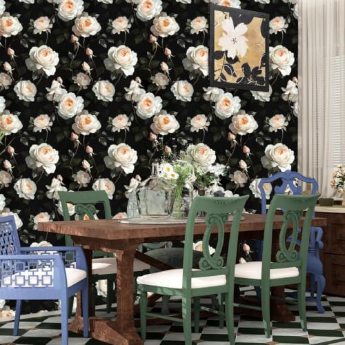 Dark Floral Peel and Stick Wallpaper Vintage Leaf Contact Paper White Flower - Image 6