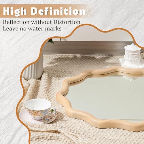 Vercraft 36" Scalloped Wood Wall Mirror, Boho Wall Decor - Image 3