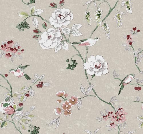 Vintage Peel and Stick Wallpaper 17.7in x 118in, Bird Rose Floral Removable by LERSGO
