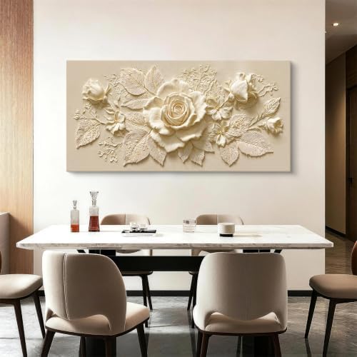 I@U Large Beige Floral Rose Canvas Wall Art Decor - Image 3