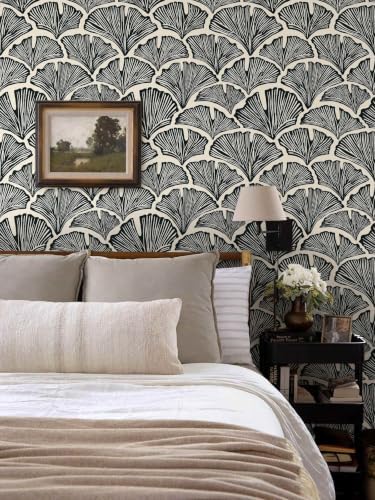 Vintage Peel and Stick Wallpaper Beige Black Wallpaper Farmhouse Cottage Leaf - Image 2