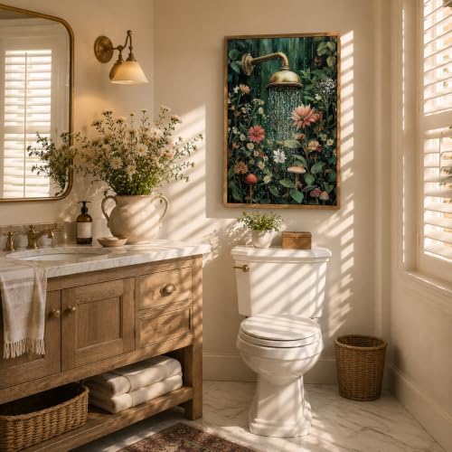 AtterrirArt Framed Funny Bathoom Wall Art Moody Bathtub Flower Artwork - Image 2