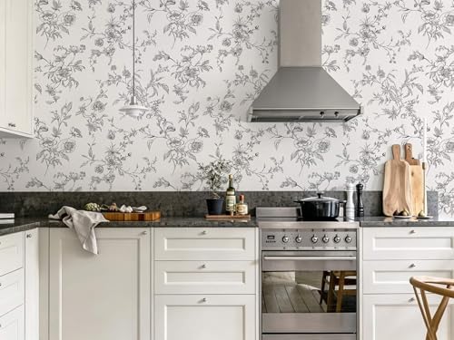 Ismoon Peel and Stick Wallpaper Floral Vintage Stick on Wall Paper Black and - Image 5