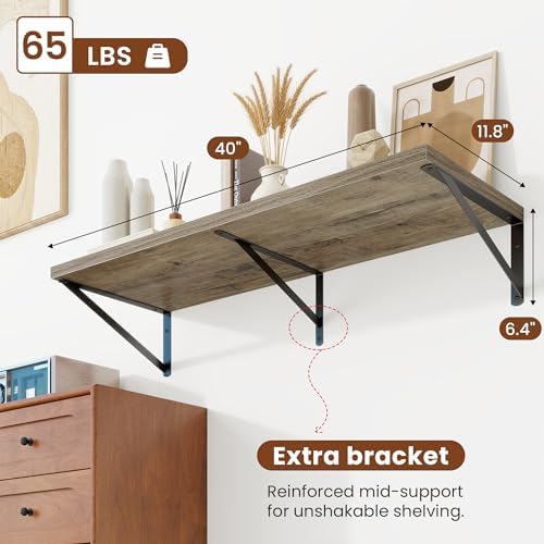 Deep Wall Shelves 40"W x 12"D Engineered Wood Floating Shelves - Image 3