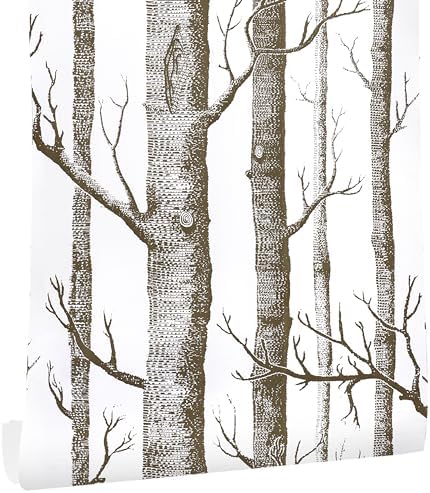 17.7" X 197"Birch Tree Wallpaper Peel and Stick White and Brown Wallpaper by Micpolo