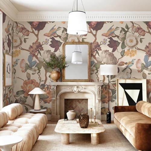 Zeeko Vintage Beige Floral Peel and Stick Wallpaper Mural - Image 2