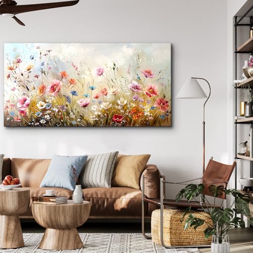 crmotu Rustic Botanical Canvas Prints, Floral Large Wall Decor 29"X57" - Image 3
