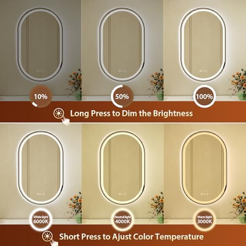 24x40 Inch Oval Black Framed LED Bathroom Mirror - Image 3