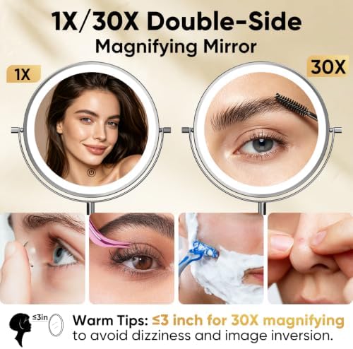 8" Rechargeable Wall Mounted Makeup Mirror Double Sided Magnifying - Image 3