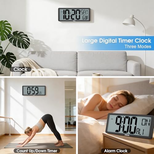 XREXS 14.17 Inch Large Digital Wall Clock, Battery Operated Alarm Clock - Image 6