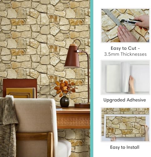 Commomy Peel and Stick Faux Stone 3D Wall Panels 12 pcs of 22.8" x 11.8" - Image 4