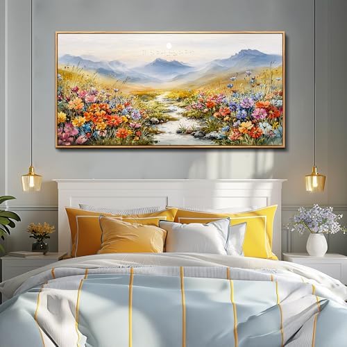Mountain Floral Wall Art for Living Room, Sunset Wildflowers Pictures 24X48 - Image 4