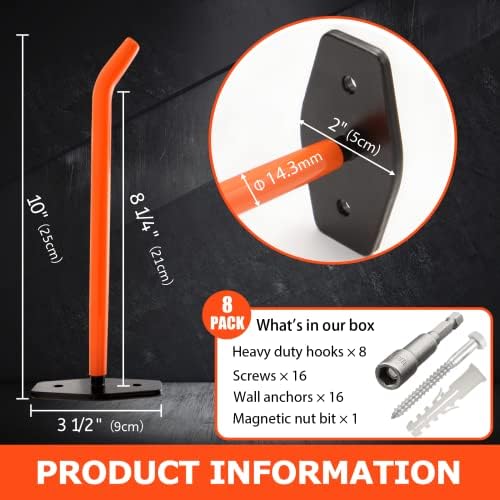8 Pack 10-Inch Tire Wall Mount, Heavy Duty Garage Hooks - Image 5