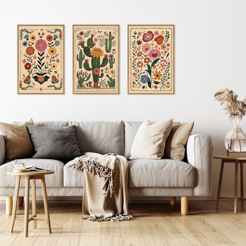 HLNIUC Boho Wildflower Wall Art Canvas, Mid Century Floral Wall Art, Butterfly - Image 4