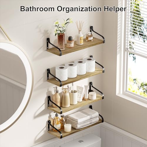 Love-KANKEI 15.7"Floating Wall Shelves Set of 4, Solid Wood, Carbonized Black - Image 3