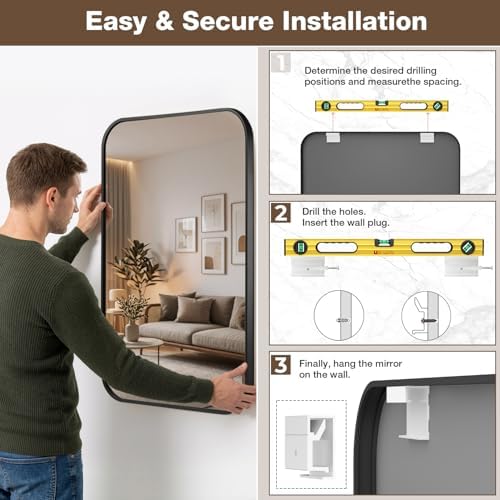 22"x30" Matte Black Rectangle Vanity Bathroom Mirror - Image 6