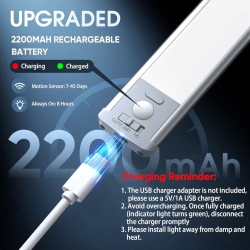 Under Cabinet Lighting, 14.7" Rechargeable Motion Sensor Light Indoor, 2 Pack - Image 5