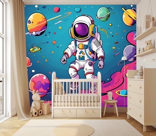 XMPMBM-3d Cartoon Astronauts Starship Nursery Room Fabric Wallpaper - Image 2