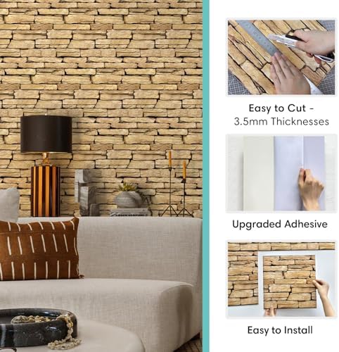 Commomy 3D Faux Stone Wall Panels Peel and Stick 10 Pcs 11.8" x 11.8" - Image 3