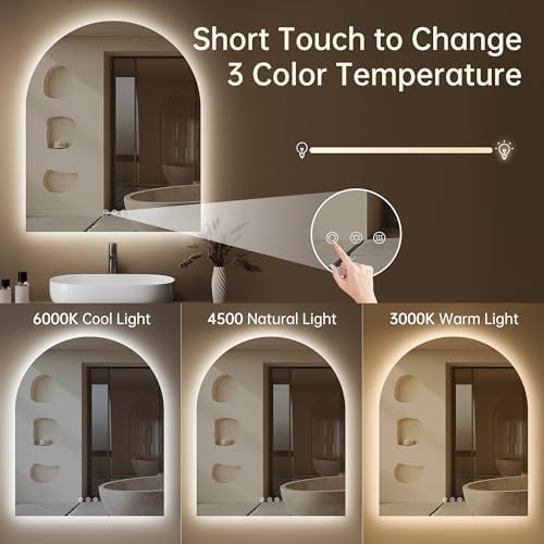 30"x36" Arched LED Lighted Bathroom Mirror - Image 4