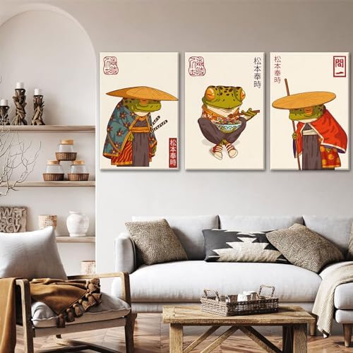 Japanese Frog Wall Art Set of 3, Samurai Canvas Prints, 12x16 in - Image 7