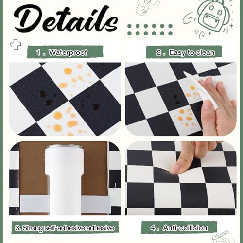 4 Pack Wall Padding Headboard 15.75" x 7.87" x 1.18" Black White Checkered - Image 3