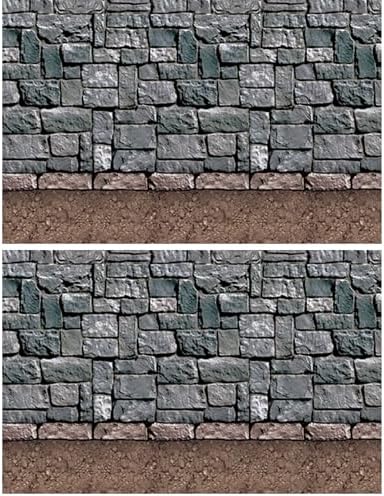 Beistle Stone & Dirt Floor Wall Backdrops, 4’ x 30’, Medieval Decor Background by Beistle